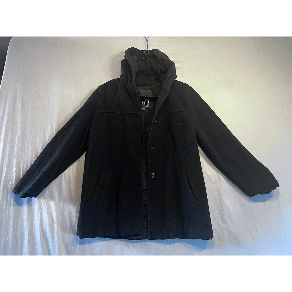 J. Percy Black Merino Wool Hooded Coat Jacket Made in USA Womens Medium